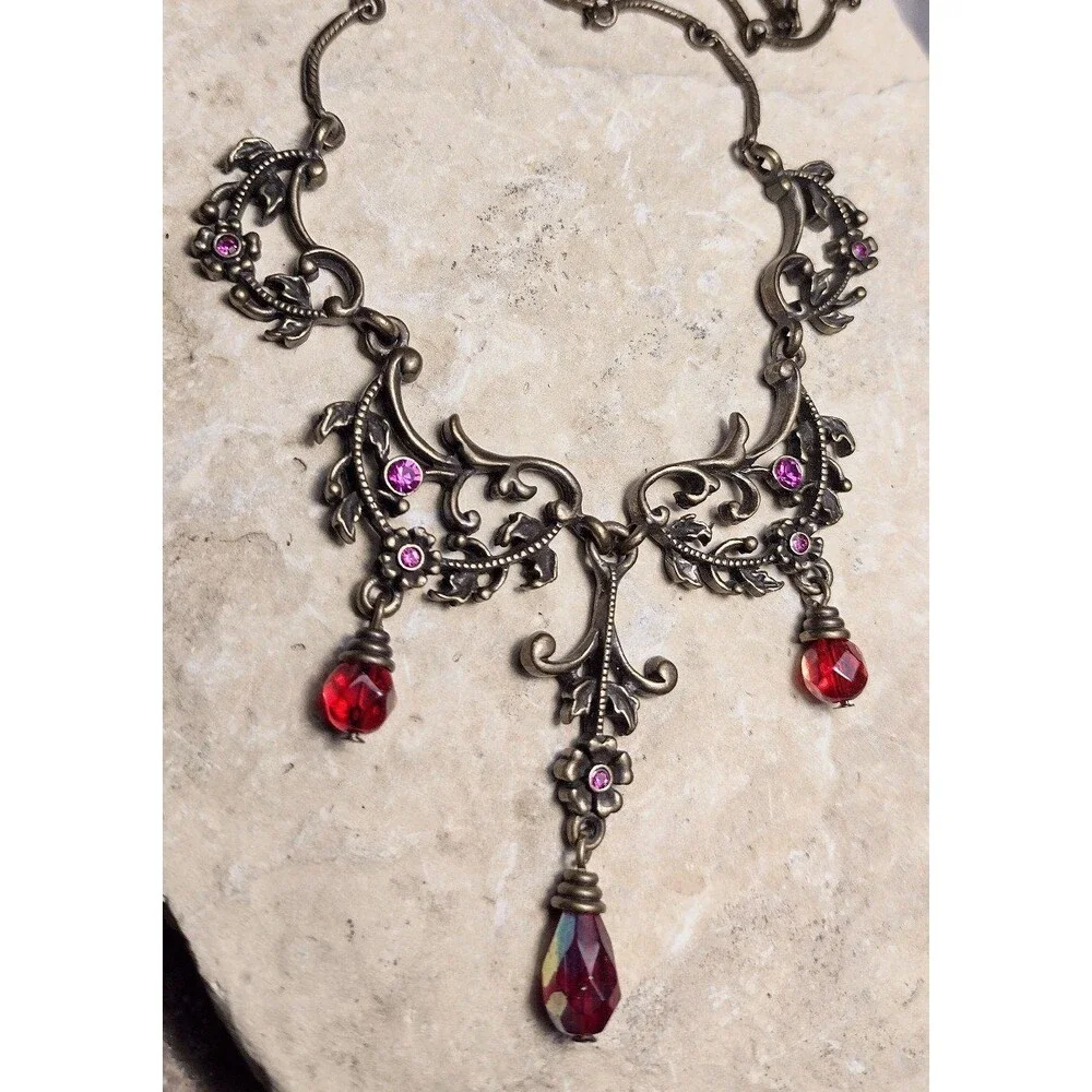 Avon Vintage Bronze Tone Rhinestone Bib Necklace